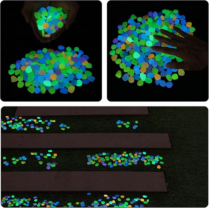Oubest Glow in The Dark Pebbles/Glow Stones/Glowing Rocks Blue Decor for Garden/Fish Tank/Aquarium/Walkway/Driveway/Plant Pots/Bonsai (200, Multi-Colored)