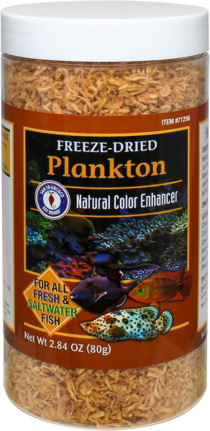 San Francisco Bay Brand Freeze-Dried Plankton Fish Food - Natural Color Enhancer for All Freshwater and Saltwater Fish, Cichlids, Tetras, Catfish - High Protein (67.4%) Guppy Fish Food - 2.84 oz (80g)