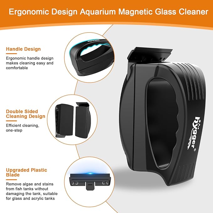 hygger Magnetic Fish Tank Cleaner, Aquarium Glass Cleaner with Algae Scraper Blade, Floating Scrubber Brush Magnet Cleaning Tool for 0.1-0.2 Inch Thick Glass Freshwater and Saltwater Tank, S