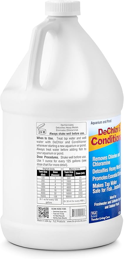 TLC Products, DeChlor & Conditioner, Aquarium Water Treatment, for Freshwater and Saltwater, 1 Gallon
