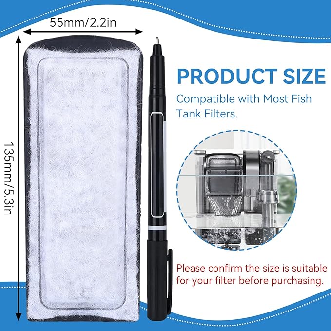 12PCS Fish Tank Filter Cartridge, 5.3 x 2.2in Aquarium Filter Cotton Replacement WallMounted Fish Tank Top Filter Cotton Accessory for Fish Tanks