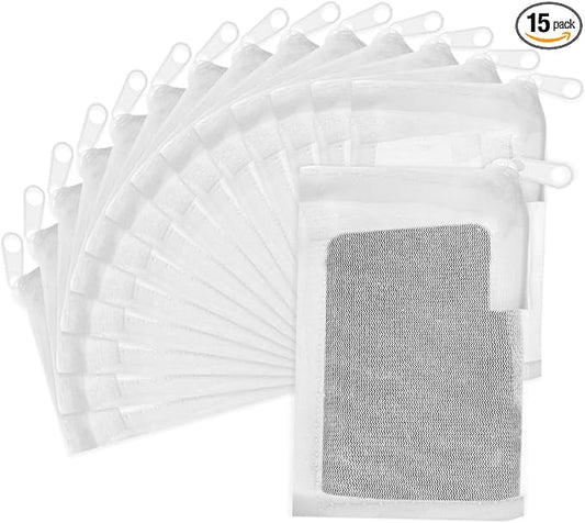 15 Pcs Aquarium Filter Media Bags, Fine Mesh Filter Bags with Plastic Zipper, Reusable Polyester Net Bag for Activated Carbon, Bio Balls, Ceramic Rings, Fresh Saltwater Tanks (2.4" x 4")