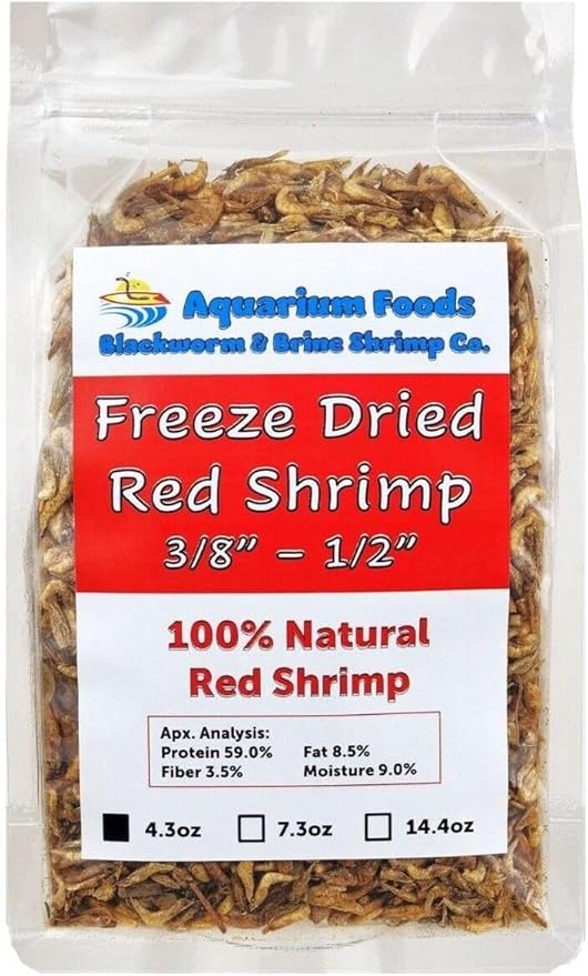 Red Shrimp, 3/8" to 1/2" Floating Freeze Dried Red Shrimp for All Tropical Fish, Cichlids, Medium Size Catfish, Marines, Pond Fish, Turtles, Hamsters, Rodents…4.3oz Clear Bag