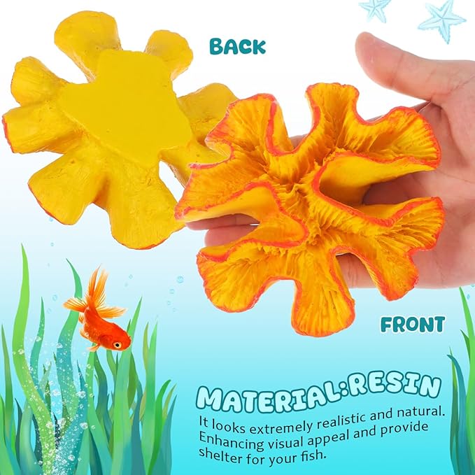 POPETPOP Coral Reef Decor: Artificial Crushed Coral for Freshwater Aquarium, Fish Tank Plants Decoration for Aquarium Landscape - Betta Fish Tank Accessories, Orange