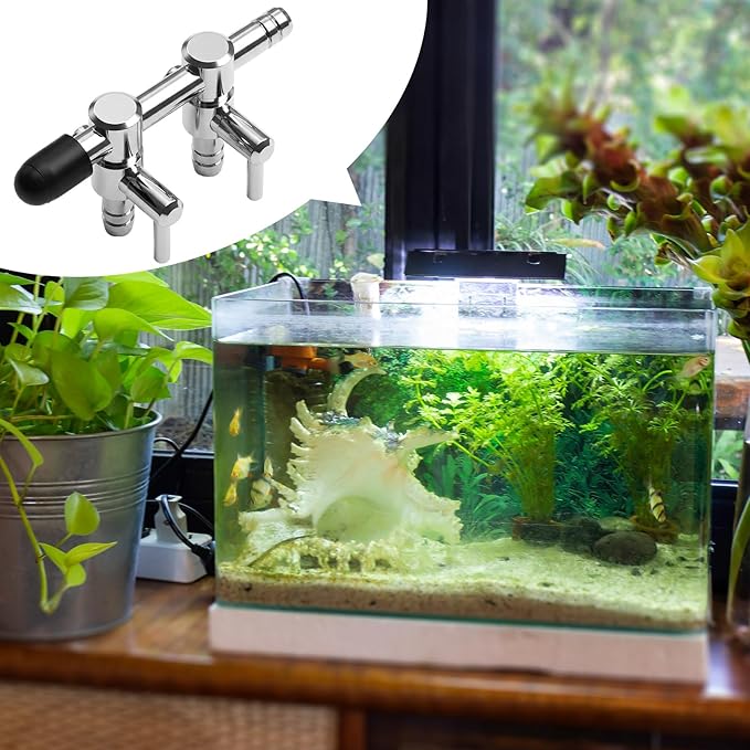 3 Pack 2-Way Aquarium Stainless Steel Air Flow Control Lever Valve with Airline Tubing Connector for Air Pumps Fish Tank Multi-Port Distributor Splitter