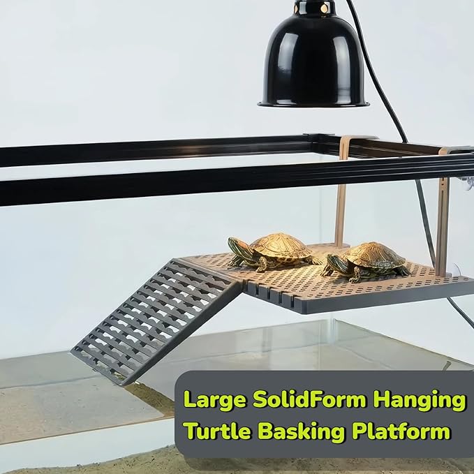 Large SolidForm Hanging Turtle Basking Platform with Built-in Food Tray, Zero Zip-Tied, Non-Slip Ramp Terrace, Resting Turtles Dock, for 50–120 Gallon Aquariums Turtle Turtle Tank Accessories