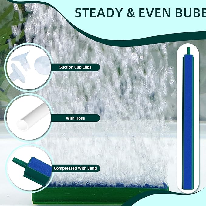 Saim Aquarium Air Stone Bar Bubbler 7.8 Inch, Bubbler Stone with Plastic Base, 9.8ft Airline Tubing with 3 Piece Suction Cup for Fish Tank, Air Stone Bar, 2 Pack