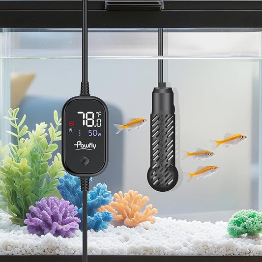 Pawfly 50 W Submersible Aquarium Heater, 5-10 Gallon Fish Tank Heater Betta Heater with Overheating Protection & Digital Display External Controller, Submersible Fish Tank Heater Small Aquarium Heater