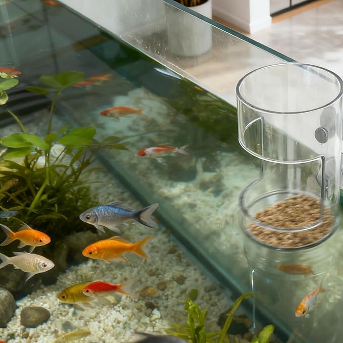 No Mess Aquarium Feeder, Acrylic Clear Fish Tank Feeder with Suction Cup, Preventing Food Scattering Feeding Tray Hollow Floating Sinking Shrimp Food Holders (Square,1)