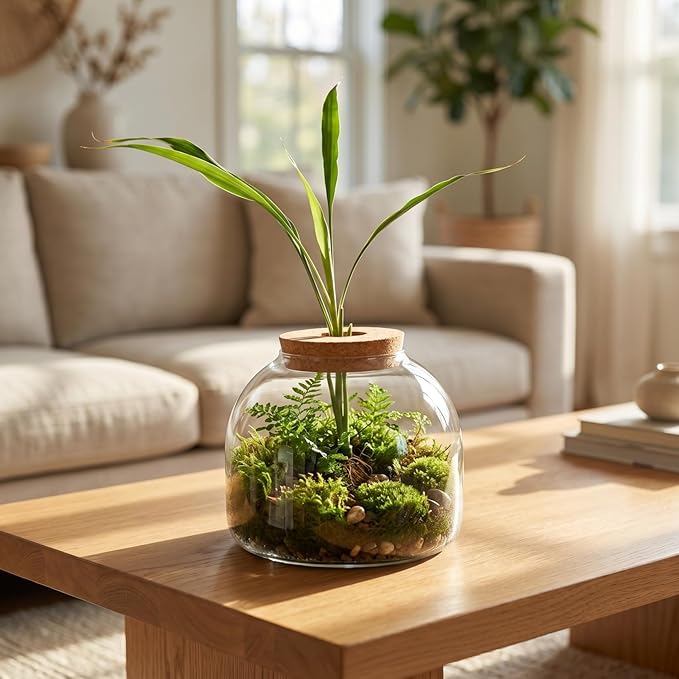POPETPOP Glass Terrarium with Cork Lid - Glass Fish Tank Plant Terrarium, Tabletop Succulent Planter Aquarium for Hydroponic Plant & Small Fish - for Home, Office Decor