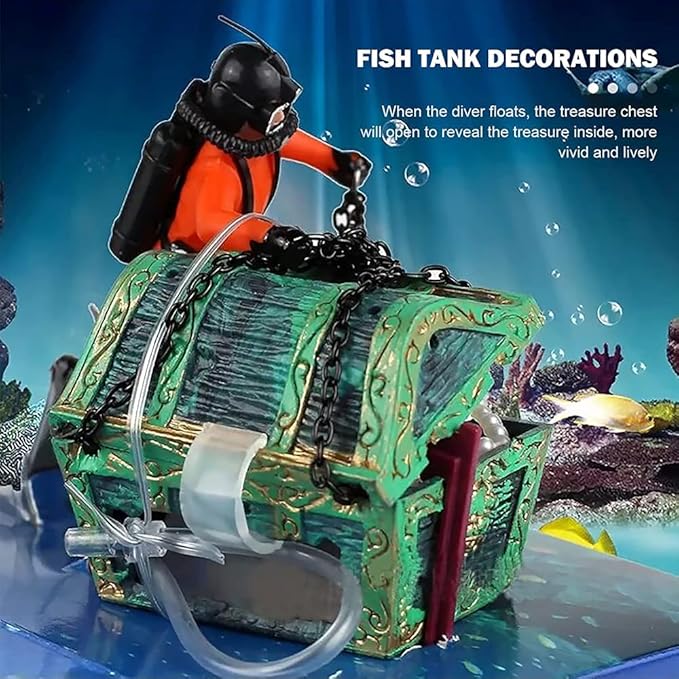 Mesee Aquarium Floating Diver Ornament, Micro Landscape Decor Undersea Treasure Chest Diver Aquarium Decoration for Home Fish Tank Arts Crafts Decorating