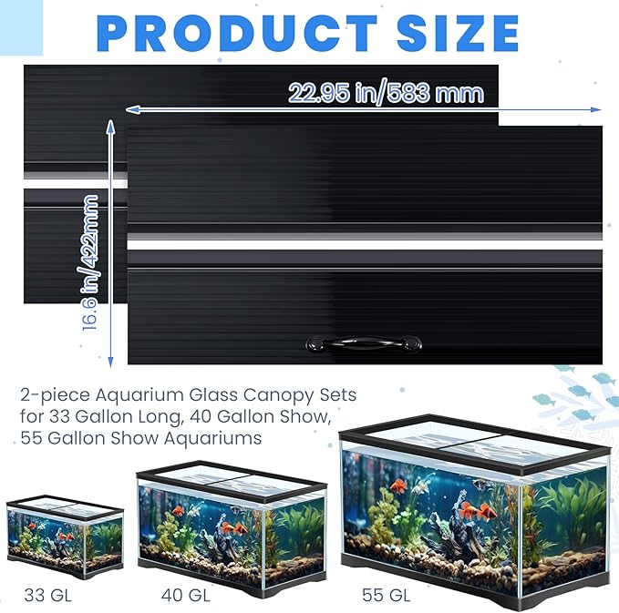 Sieral 2 Pcs Aquarium Canopy Set Polycarbonate Greenhouse Panels 22.95 x 16.61 x 0.24 Inch for 75/90/110 Gallon Fish Tank with Center Brace Aquariums Cover Fish Tank Lid, Black