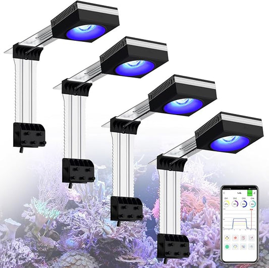 PopBloom 4PCS RL90 Full Spectrum Led Aquarium Fish Tank LED Reef Light Marine Aquarium Lamp for 96" 240CM Reef Fish Tank Light with Smart APP Control