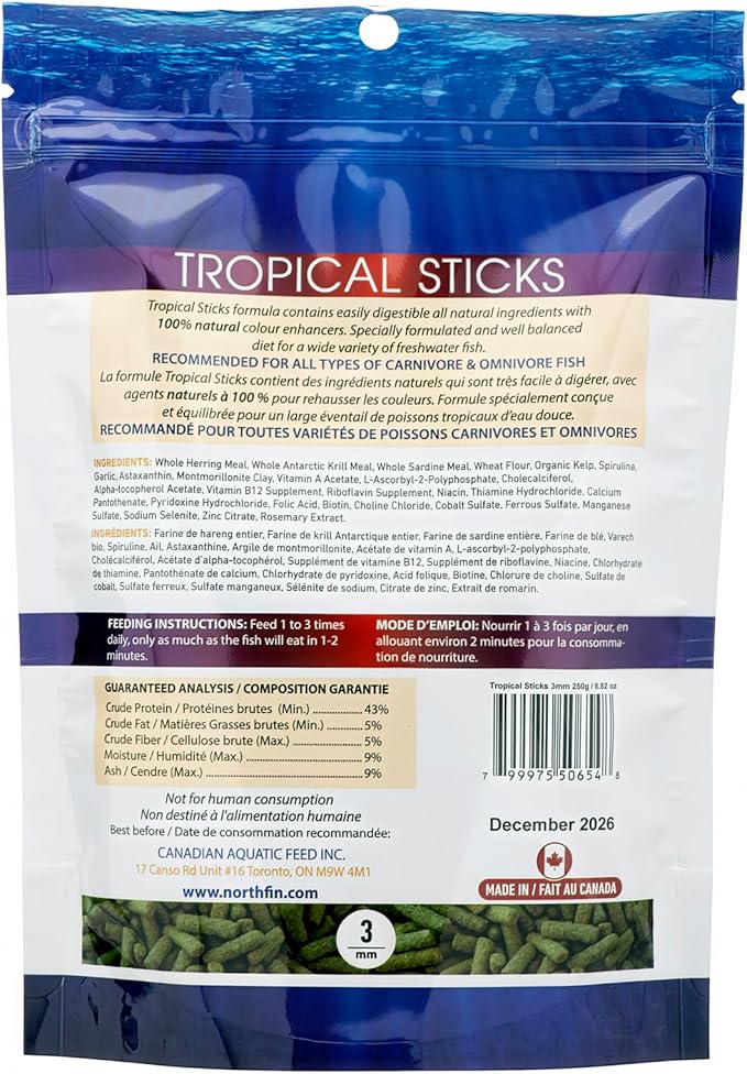 Northfin Food 250 Gram Package Tropical Stick Natural Colour Enhancer