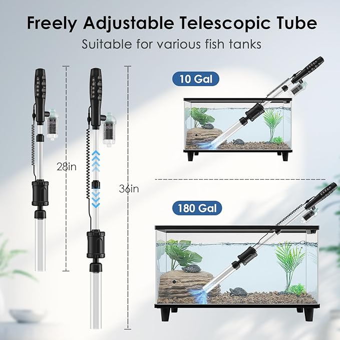 AKKEE Aquarium Vacuum Gravel Cleaner Handle Control, 8 in 1 Multifunctional 36W Electric Fish Tank Cleaner Vacuum for Automatic Water Change, Wash Sand, Water Circulation and Timed Off