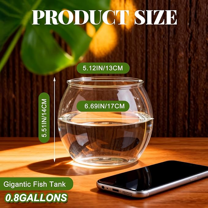 Geelin 0.8 Gallon Plastic Fish Tank Large Bowl Shatterproof with Crystal Clear Clarity for Terrarium, Flower Vase Centerpiece Gift for Fish Lovers (Round)