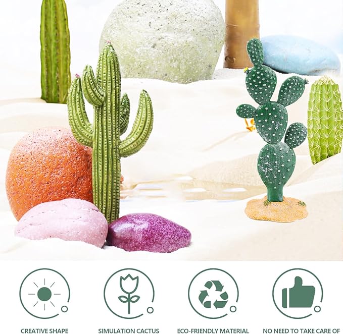 2Pcs Reptile Cactus Plants Terrarium Decoration Faux Reptile Terrarium Cactus Plant Landscape Decoration for Turtle Lizard