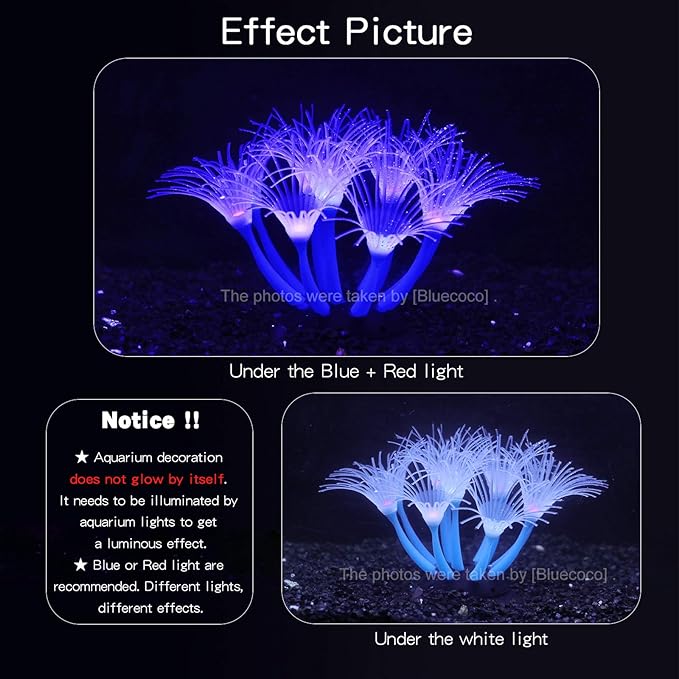 Artificial Flowers Soft Silica Gel Moves Naturally with Water Flow, Aquarium Decorations Glow in The Dark, Glowing Coral Ornaments for Fish Tank Decorations (Blue, Sunflower)