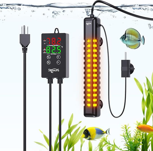 SEAOURA Aquarium Heater, 200W Fish Tank Heaters for 30-40 Gallon, Submersible Turtle Heater with LED Controller, Safety Protection & Auto Power-Off, Saltwater Freshwater