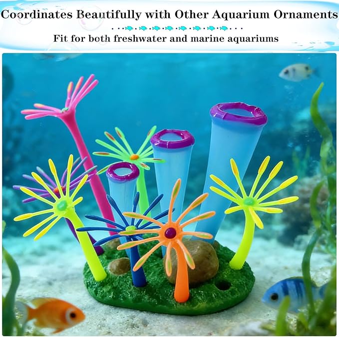 Glow in Dark Fish Tank Decorations for Aquarium, Artificial Soft Anemone Coral Plants Ornaments for Aquarium Decor Landscape, Silicone Fish Tank Accessories Decorations (Purple)