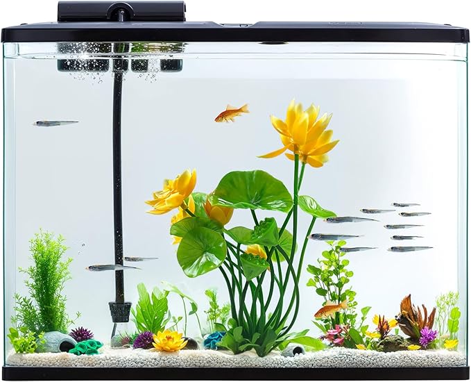 Artificial Lotus Flowers for Aquarium Fish Tank Plants Decorations, 2 Pack, 8.3" High, with Yellow and Pink Blossoms, Green Stems and Leaves, Perfect for Aquarium Decor