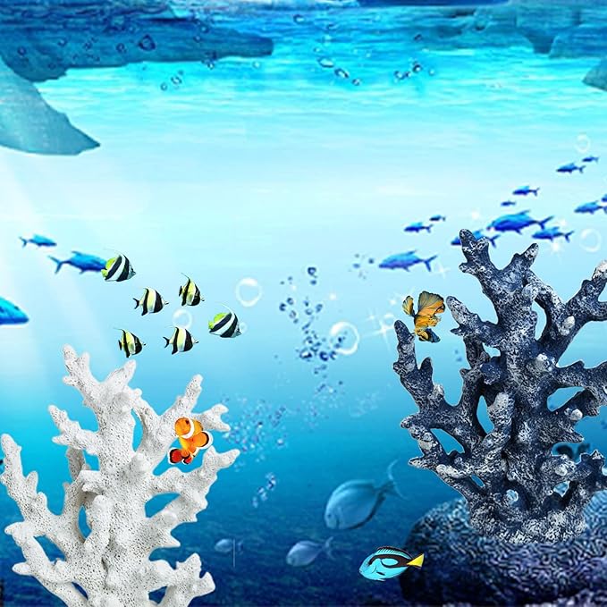 PINVNBY Artificial Coral Ornament Aquarium Sea Plants Decoration Underwater Craft Resin Fish Tank Landscape (Blue)