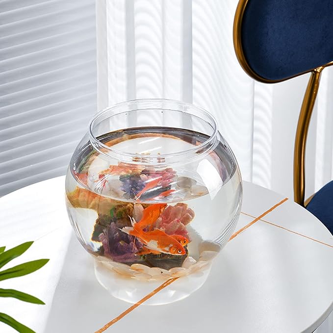 Balacoo Fish Bowl Plastic Transparent Round Fish Tank Desktop Small Aquarium Clear Bubble Bowl Goldfish Turtle Tank Hydroponic Planter Container