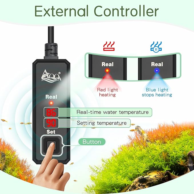 AQQA Fish Tank Heater,Aquarium Heater 50W 150W 250W 400W 500W 800W for 3-220 Gal,Set Temperature 59℉-93℉ Temperature Accuracy,Out of Water or High Temperature Automatic Power Off (25W)