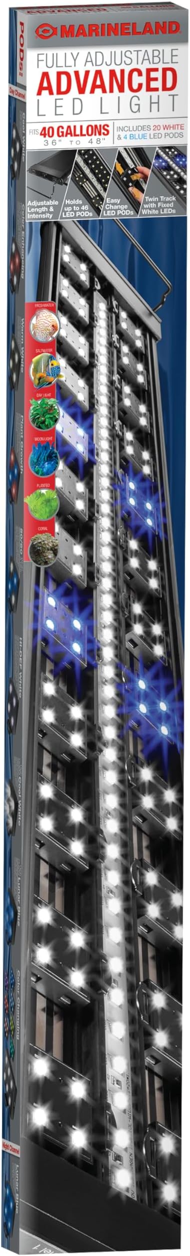 Marineland Fully Adjustable Advanced LED Light for 40 Gallon Aquariums, Customizable Lighting