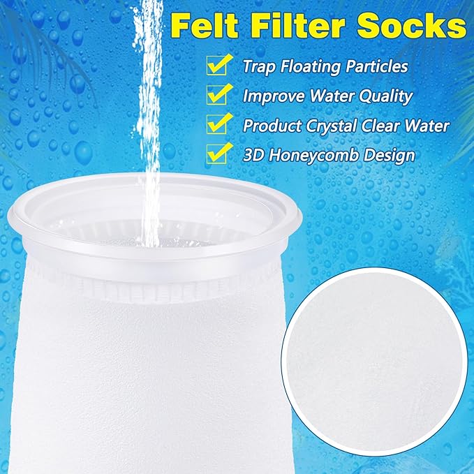 Jecery 8 Pcs 4 Inch Aquarium Filter Socks, 200 μm Ring Felt Filter Bags 4 x 8 inches Sump Socks for Saltwater Aquarium Fish Tank Freshwater