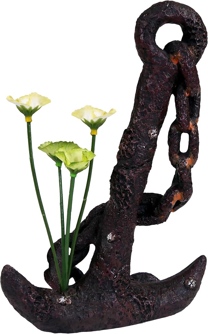 Penn-Plax Deco-Replica Anchor with Faux Silk Plant Aquarium Decoration, Medium (RR801)