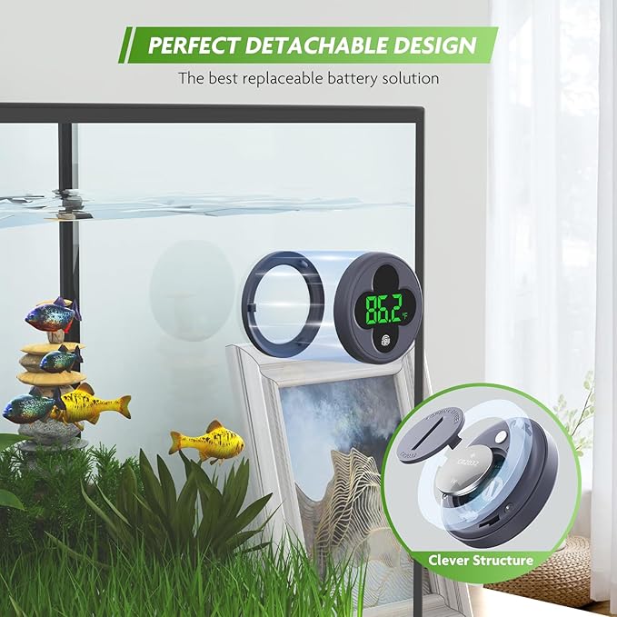 PAIZOO Aquarium Thermometer Digital, LED Fish Tank Thermometer Wireless Accurate Temperature Gauge to ±0.9℉, Aquarium Accessories for Fish Tank, Betta, Axolotl Tank or Aquatic, Replaceable Battery