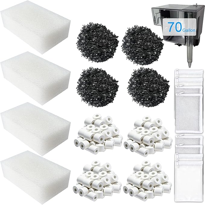 4 Set Three-Stage Filtration Maintenance Kit, Replacement for AquaClear 70 Power Filter - Bio Foam, Activated Carbon & Ceramic Rings for 40-to-70-Gallon Aquariums