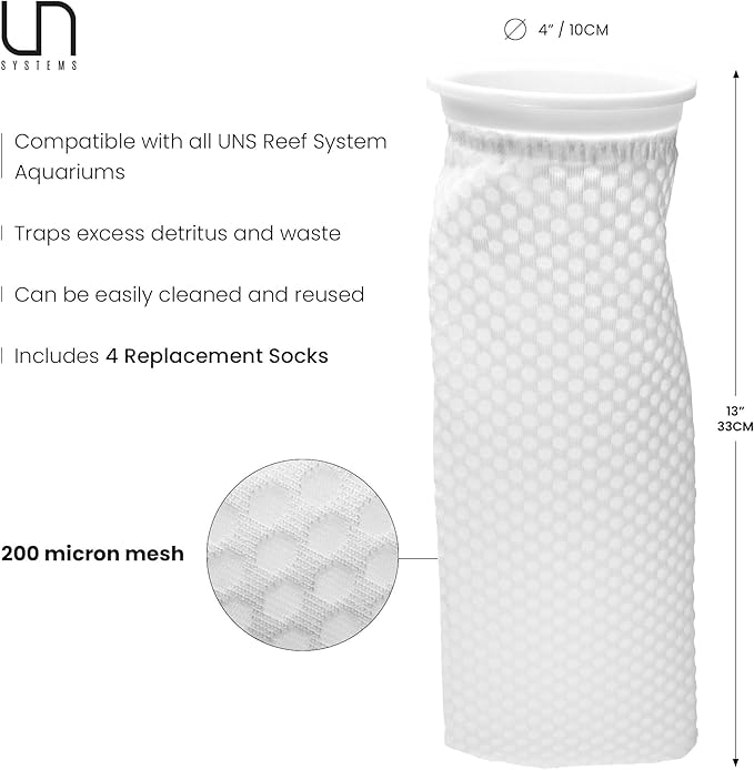 Ultum Nature Systems Filter Sock Replacement - 200 Micron 3D Honeycomb Mesh Aquarium Sump Socks for Reef/Marine/Saltwater/Freshwater Fish Tanks, Aquatic Water Filtration - Honeycomb, 4x12 (4 Pc)