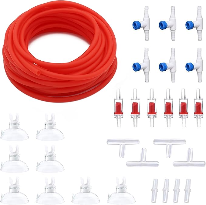 pewyoke Premium 25FT 3/16inch Air Hose for Aquarium with Connector,Check Valve, Control Valve Accessories (Red, 25 ft.)