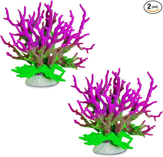 kathson Artificial Coral Ornament Resin Coral Decor for Fish Tank Underwater Sea Plants Decorations Aquarium Landscape (Purplish Green)