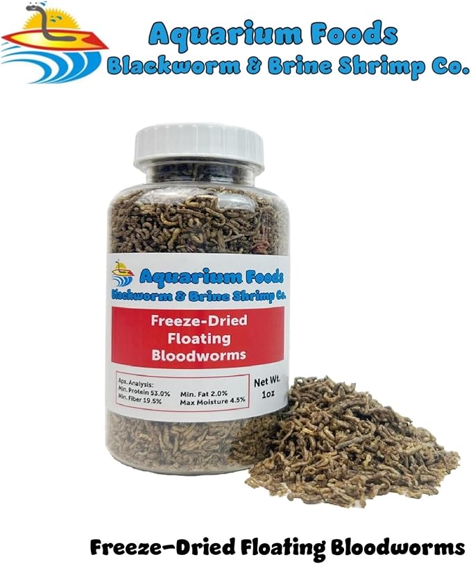 Freeze-Dried Bloodworms for Tropical Fish Fry, Babies, Guppies, Tetras, Bettas, Small Fish…1oz Bottle