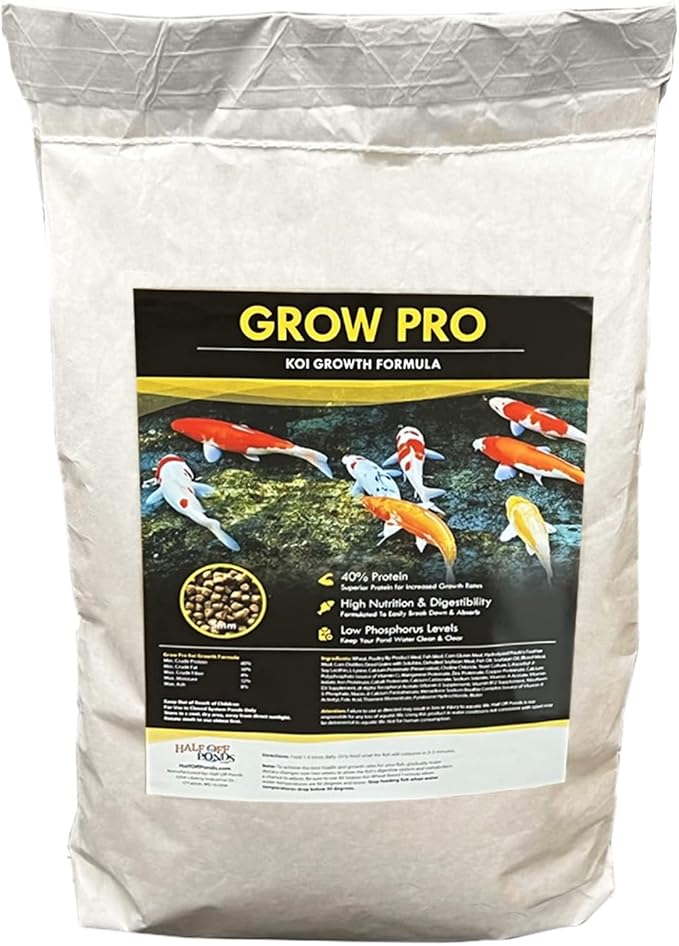 HALF OFF PONDS Grow Pro Koi Fish Food - 10 lb Floating Pellets, 5mm Size - Goldfish Food for Ponds - 40% Protein with Fish Meal & Probiotics - Designed for Rapid Growth & High Digestibility