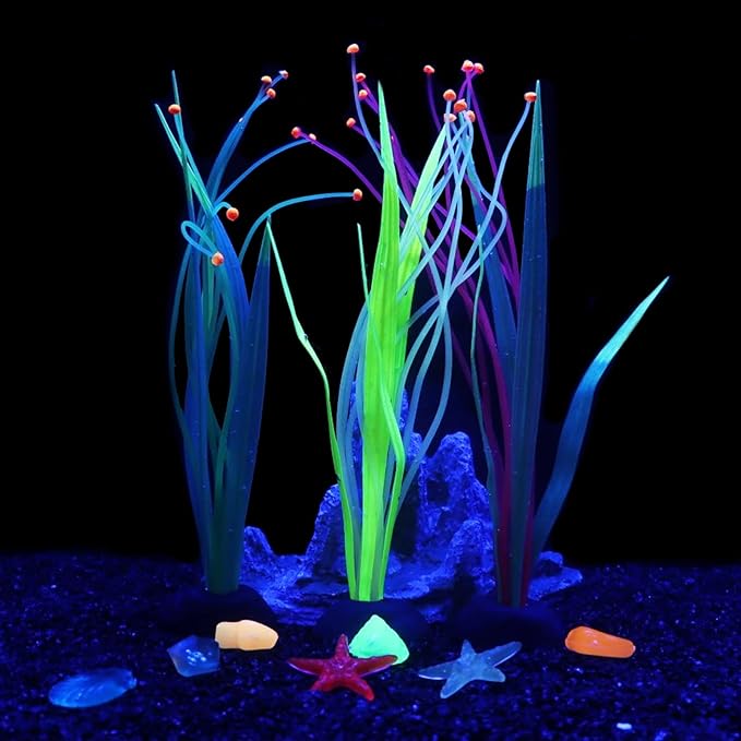 Fish Tank Decorations Aquarium Decorations Glowing Aquatic Plants Artificial Silicone Ornament with Glowing Effect for Fish Tank Landscape Decoration Betta Fish Tank Decor (Red)