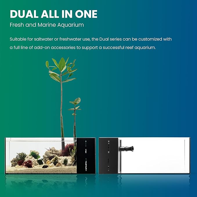 Ultum Nature Systems Dual AIO - Freshwater/Saltwater Compatible, All in One Rimless Tank with Triple Chamber Filtration System, Integrated Filter Aquarium with Leveling Mat - 6 Gallon, 45SA, Black
