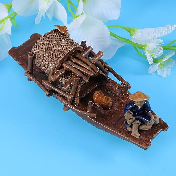 Aquarium Decorations Oriental Fish Tank Decor-Ceramics Boat Aquarium Ornament Oriental Fish Tank Decor