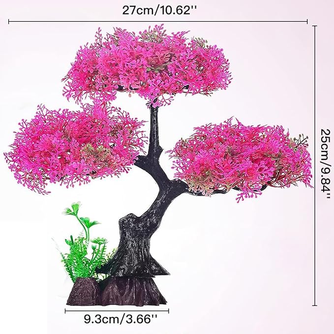 Artificial Aquarium Plants, Fish Tank Decorations, 10 Pcs Cherry Blossom Aquarium Fish Tank Simulation Aquatic Grass Plastic Grass Pine Tree Combination(Pink)