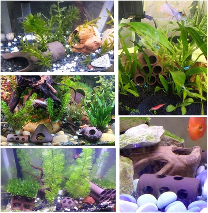 Aquarium Decor Ceramic Tube with Holes House Cave Landscape Ornament for Shrimp Cichlid Hiding Rest Spawning Heater Light Thermometers Gravel Sand Decorations Filter Tank