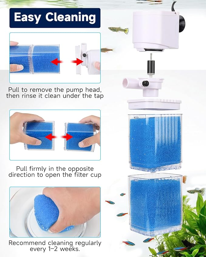 4-IN-1 Aquarium Power Filter - Mutil Stage Filtration, Adjustable Oxygenation/Wavemaker, Whisper-Quiet Submersible Fish Tank Filter & Water Circulation System for 20-100 Gal Fresh/Salt Tank