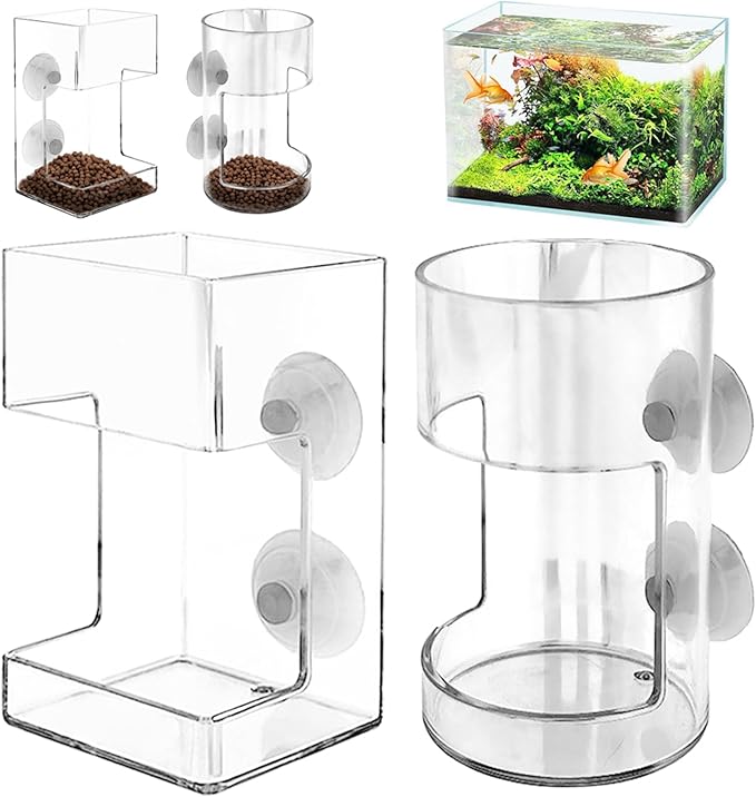 Fish Feeder for Aquarium, Acrylic Fishs Feeding Tube Ring with Suction Cup, No Mess Feeder Dish Accessories, Turtle Shrimp Fishs Tank Stand for Fish Tank,Preventing Food Scattering (Mix)