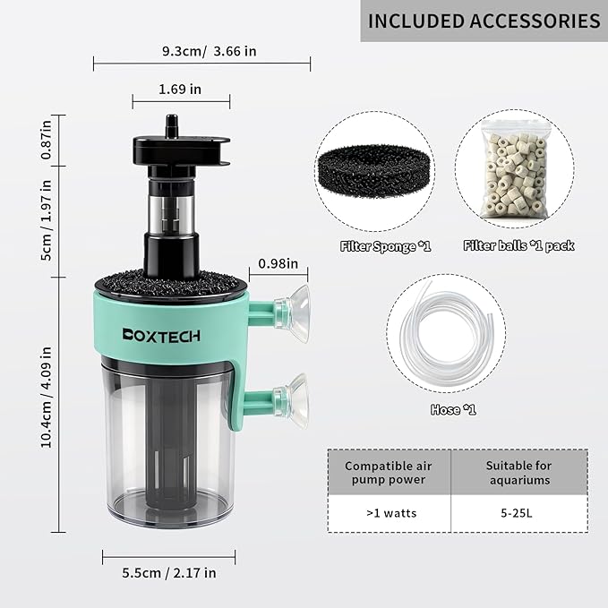 UPETTOOLS 3-in-1 Aquarium Filter, Small Fish Tank Filter with Aeration Filtration & Bio-Filtration, Submersible Aquarium Filter for 5-7 Gallons Tanks