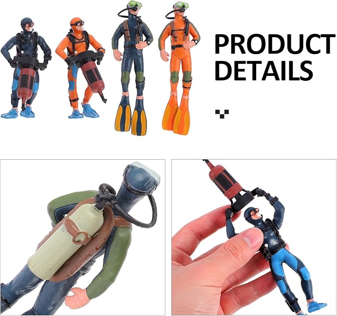 BESPORTBLE Miniature Scuba Diver Action Figures: 4pcs Simulated Underwater Swimmer Figurines for Diorama and Sand Table Layout, Scale Model People Set for DIY Ocean Scene and Education