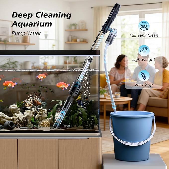 AKKEE Aquarium Vacuum Gravel Cleaner Handle Control, 8 in 1 Multifunctional 36W Electric Fish Tank Cleaner Vacuum for Automatic Water Change, Wash Sand, Water Circulation and Timed Off