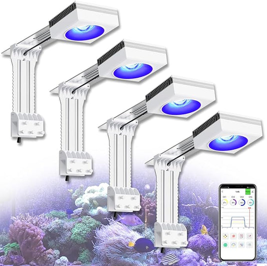 PopBloom 4PCS RL90 Full Spectrum Led Aquarium Light Fish Tank LED Light Reef Light Marine Aquarium Tank Lamp for 96" 240CM Reef Fish Tank Light with Smart APP Control(Full Spectrum - with Arm Kit)
