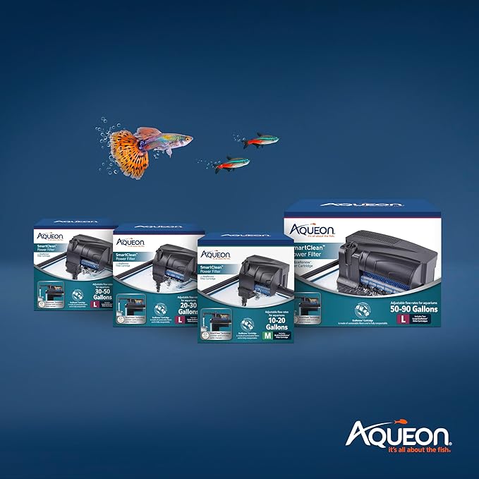 Aqueon SmartClean Power Filter with EcoRenew Filter Cartridge, Quick and Easy Water Changes, Quiet Operation, Adjustable Flow, for 30-50 Gallon Freshwater and Saltwater Aquariums, Large